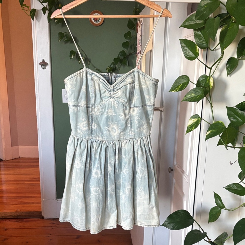 RES Denim Floral Denim Dress Size S